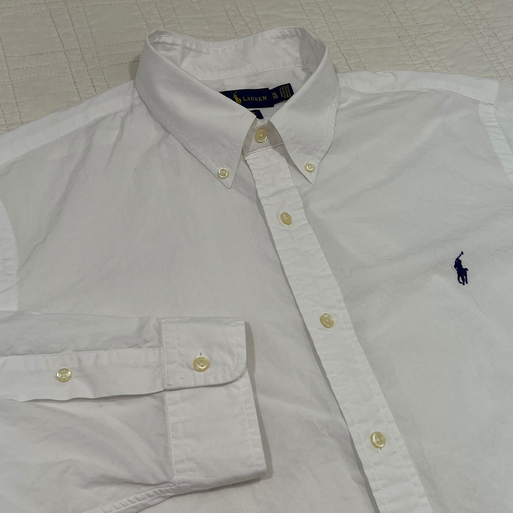Ralph Lauren Mens XL White Stretch Cotton Button Down Long Sleeve Pony Shirt